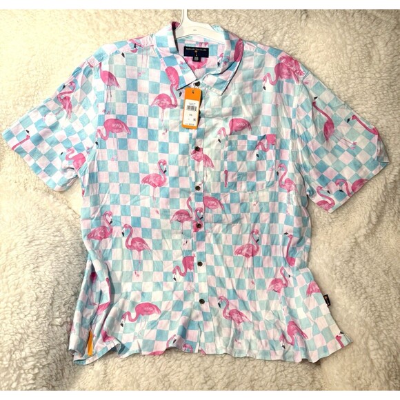 Margaritaville Casual Button Down Collard Men's Shirt Blue Flamingo Beach XXL - Picture 2 of 4